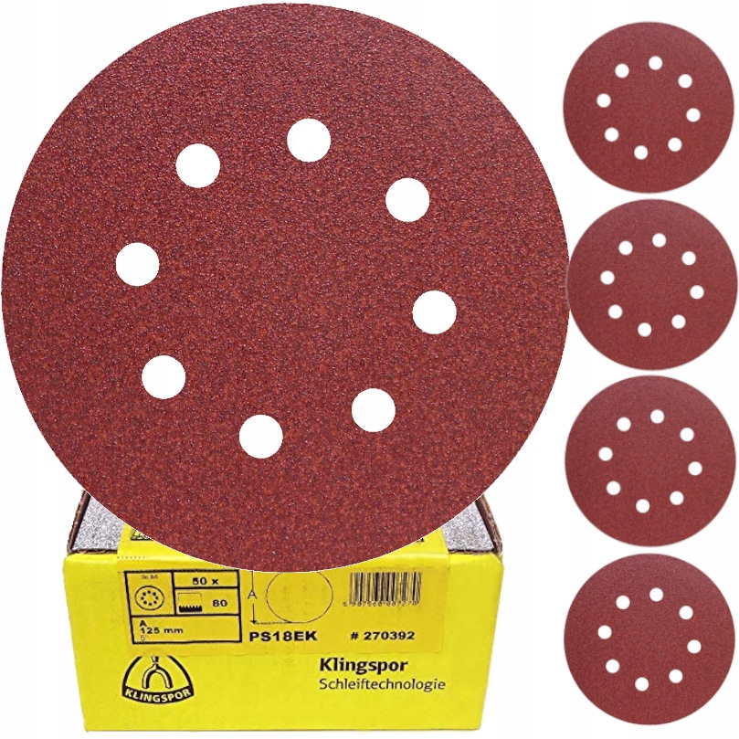 Papier Ścierny Krążki Na Rzep 125 PS18 P180 Szlifierki Otwory Klingspor 5x