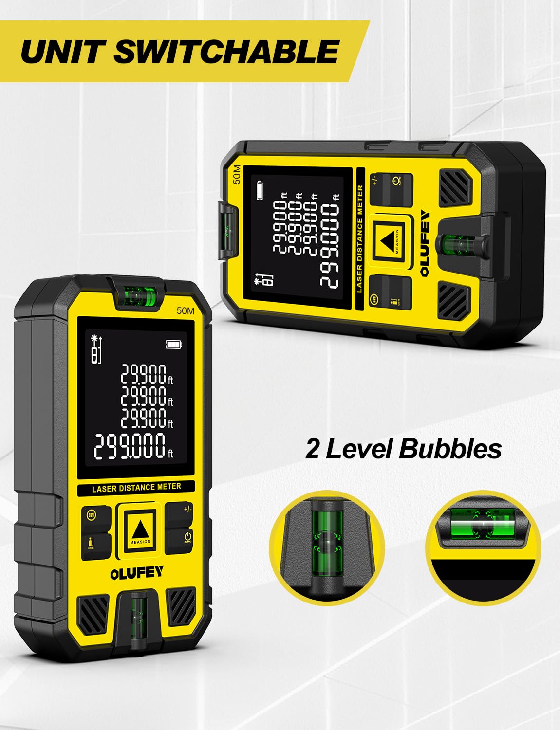 OLUFEY Dalmierz Laserowy 50m LCD Wielofunkcyjny z Etui — miniatura 3