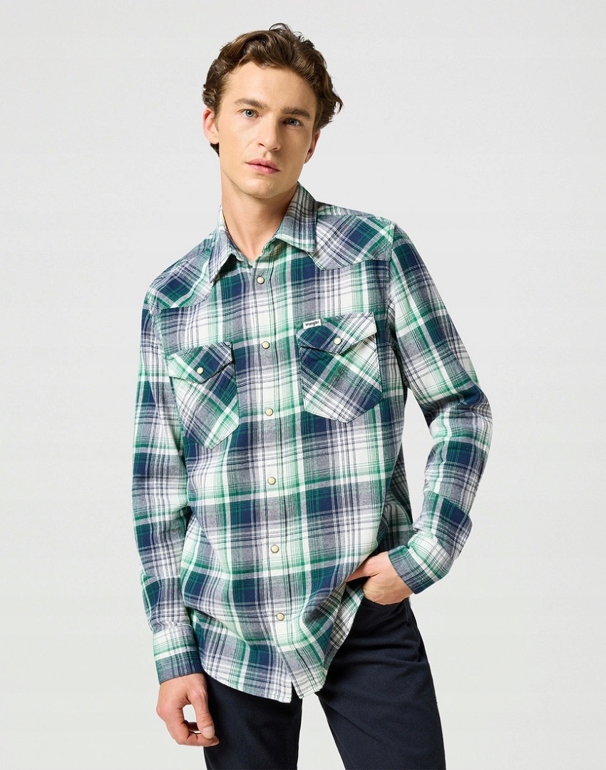 Pánská košile Wrangler Western Shirt Green Blue 112357242 S