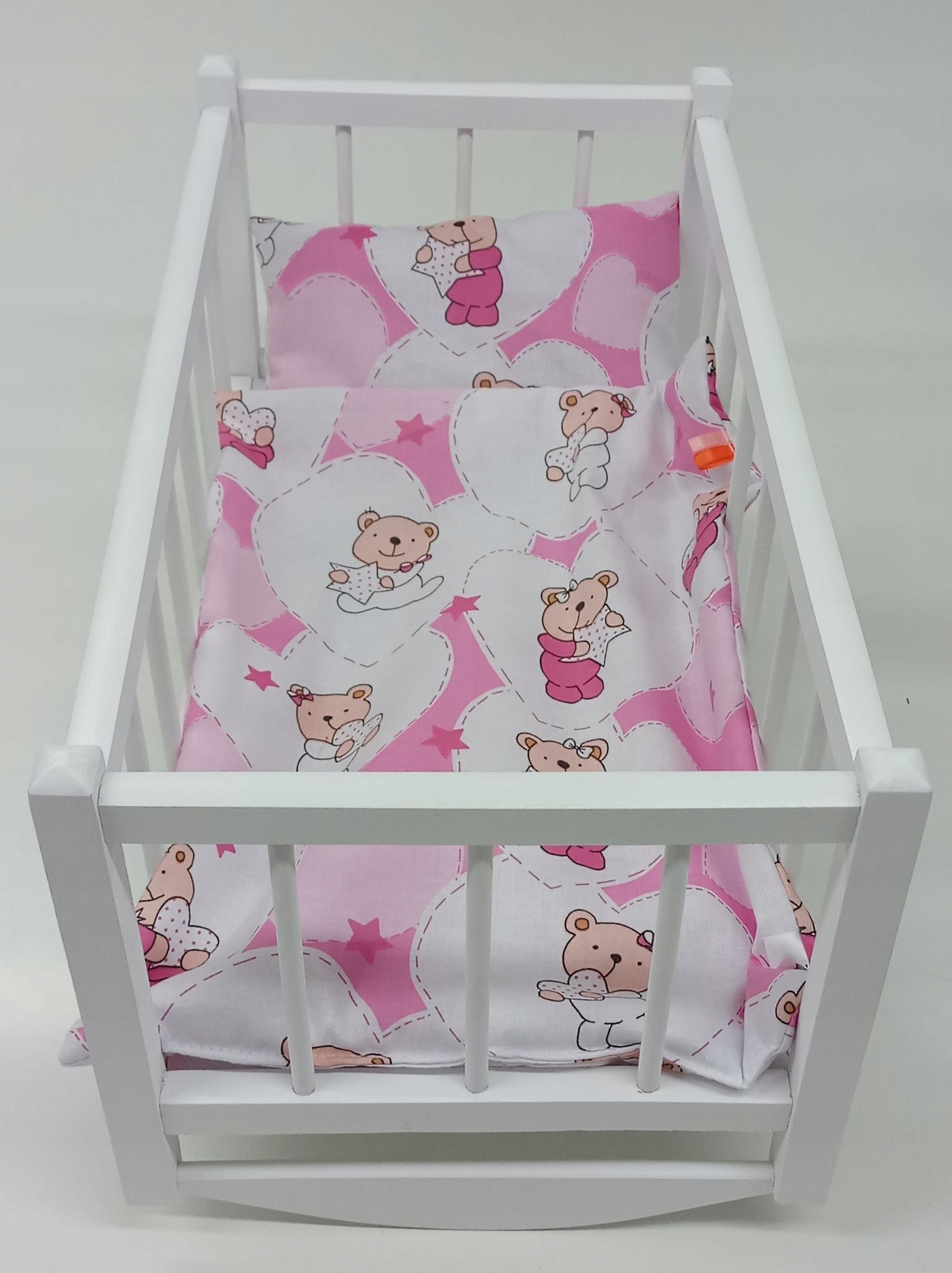 DREWNIANA kołyska DLA LALEK + POŚCIEL 3el