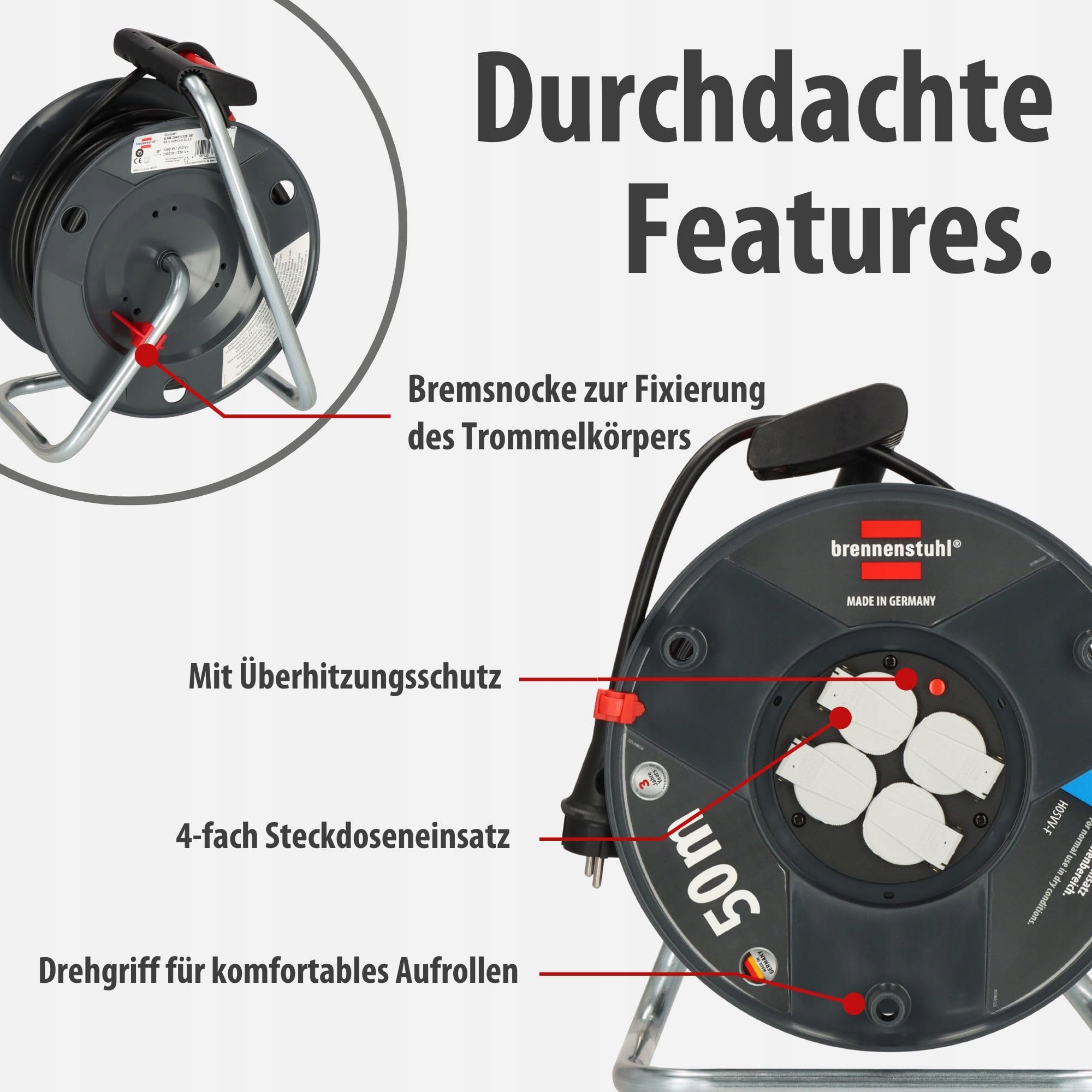 BRENNENSTUHL Garant V2 50m Przedłużacz 4 Gniazda Ochrona Przegrzania — miniatura 3