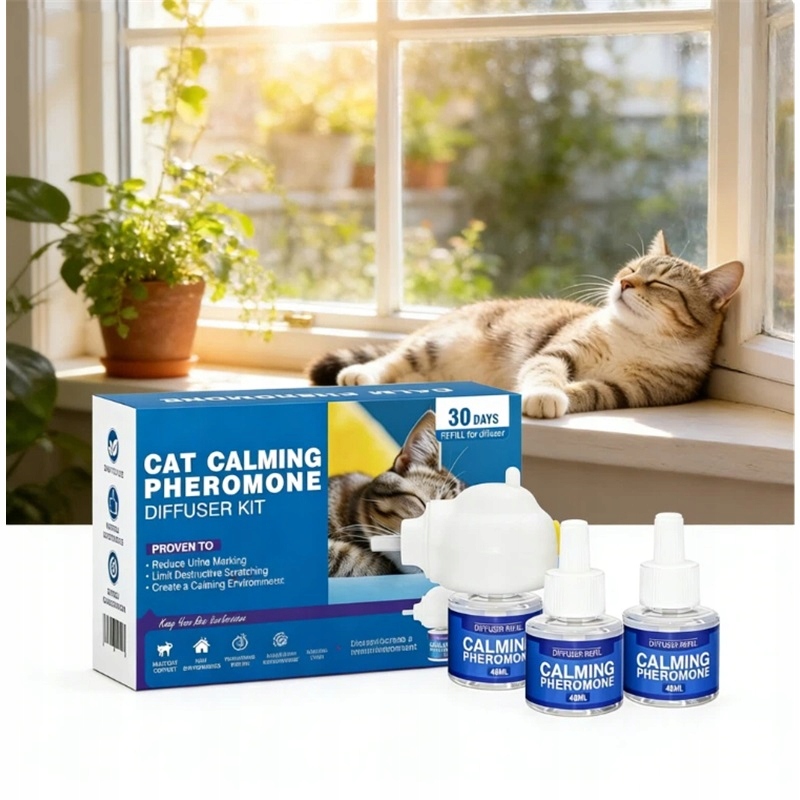 Feromony pro kočky Eu Calming – Difuzér 3 náplně 48 ml, Antistresové