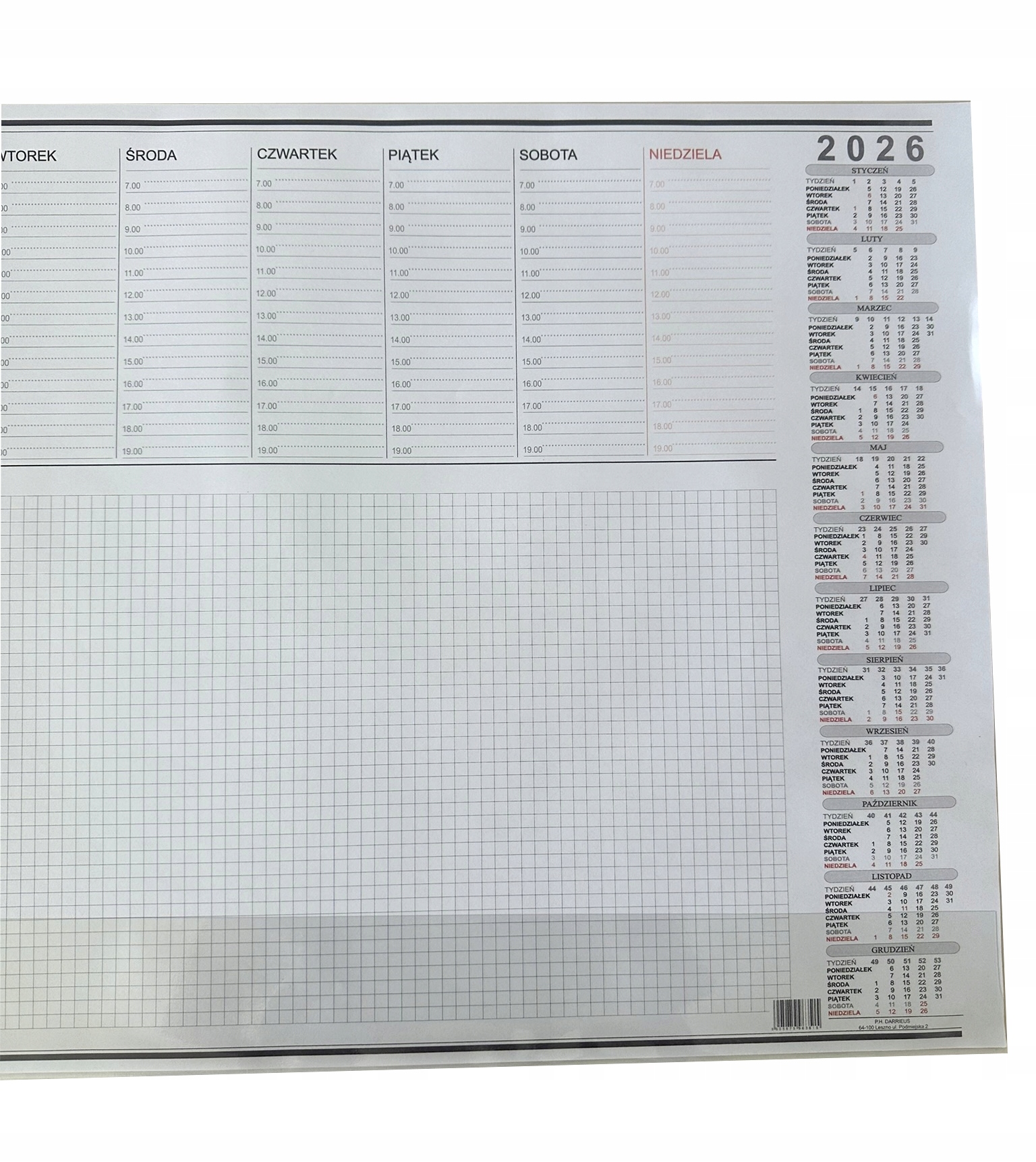 KALENDARZ 2025 BIUWAR NA BIURKO PLANER PODKŁAD 59x42 CM DARRIEUS Marka bez marki
