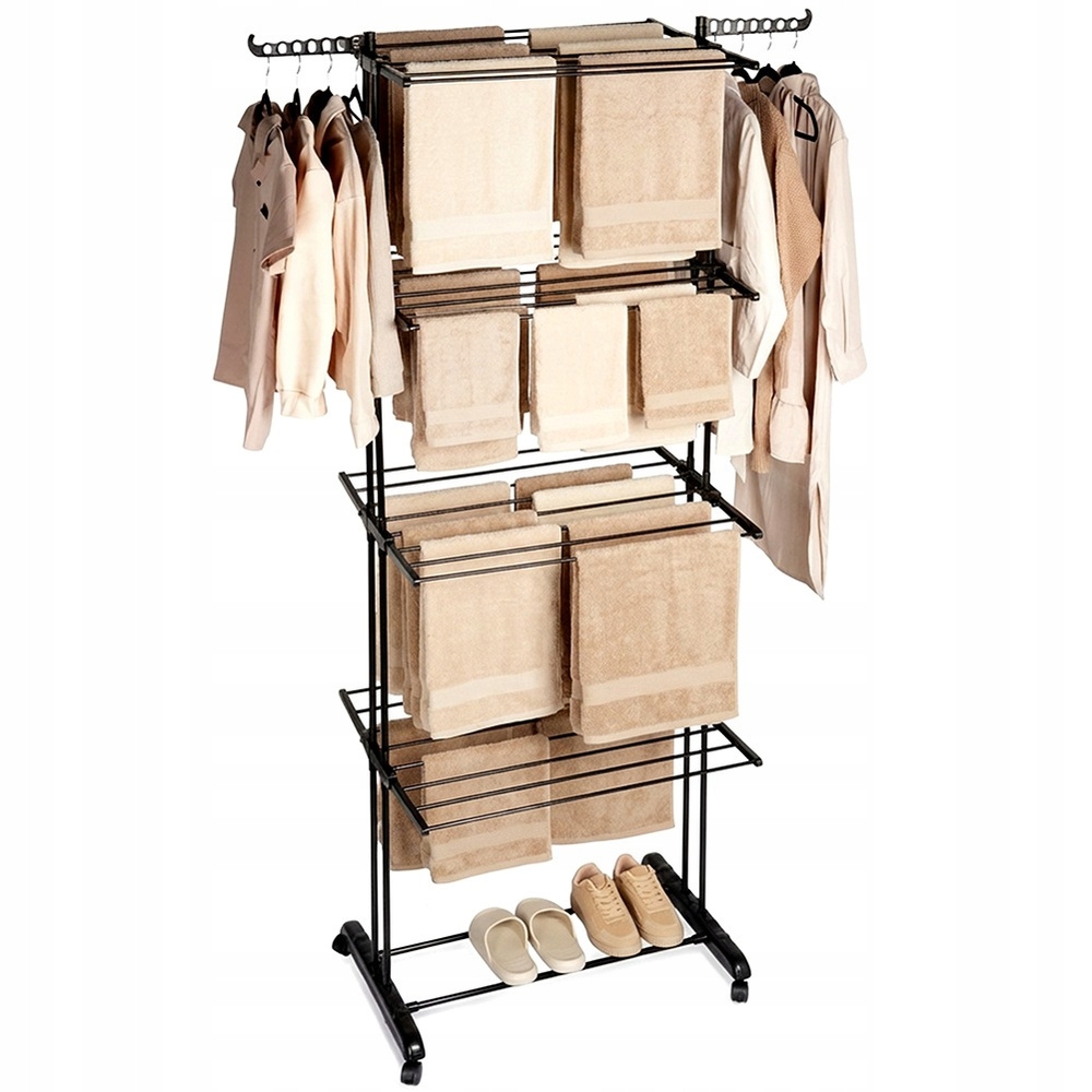 Suszarka na pranie metalowa czarna pionowa na kółkach XXL 74,5x64x225 cm