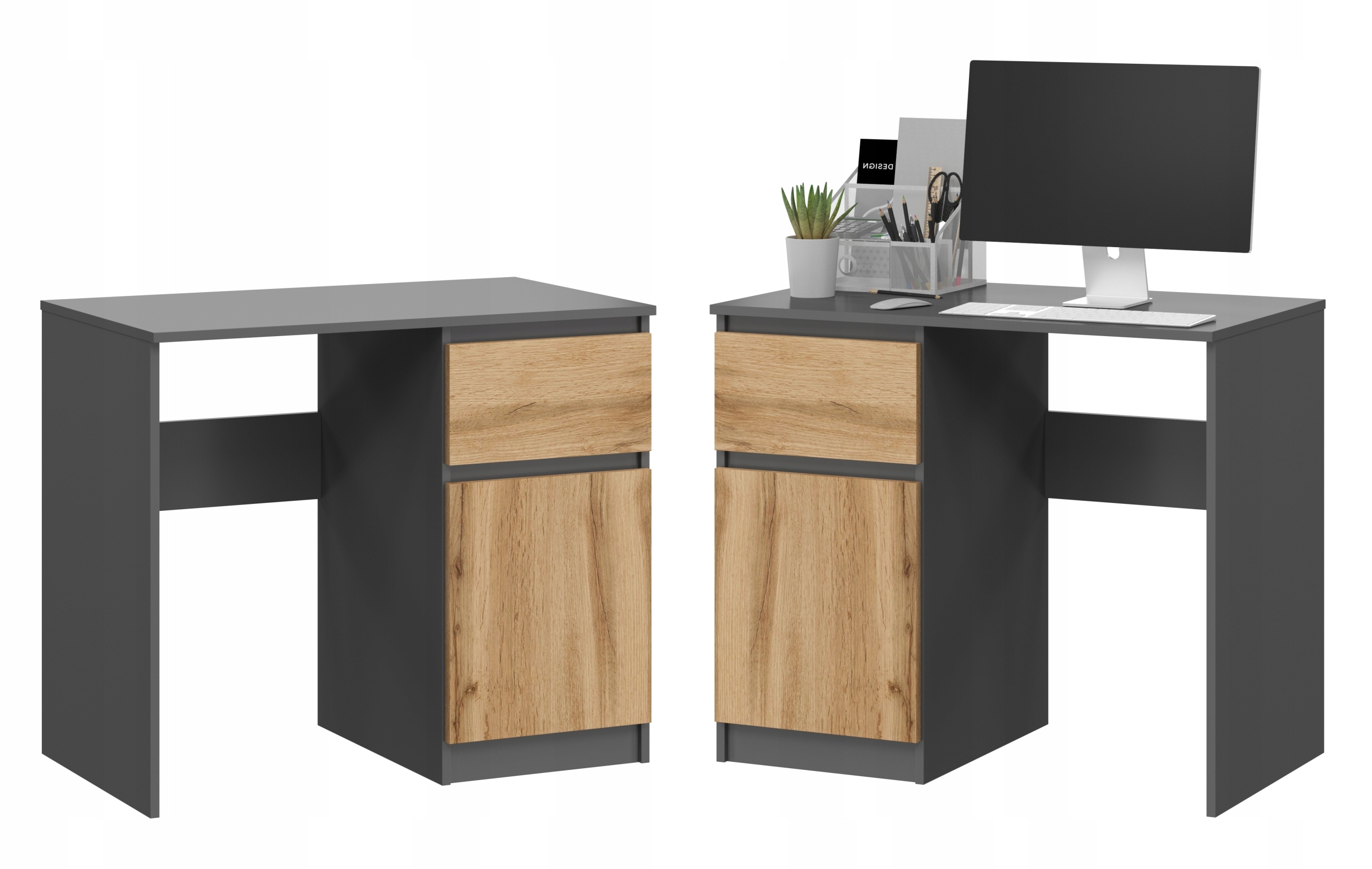 BIURKO SZKOLNE ZUZA PRAWE GRAFIT, DĄB WOTAN