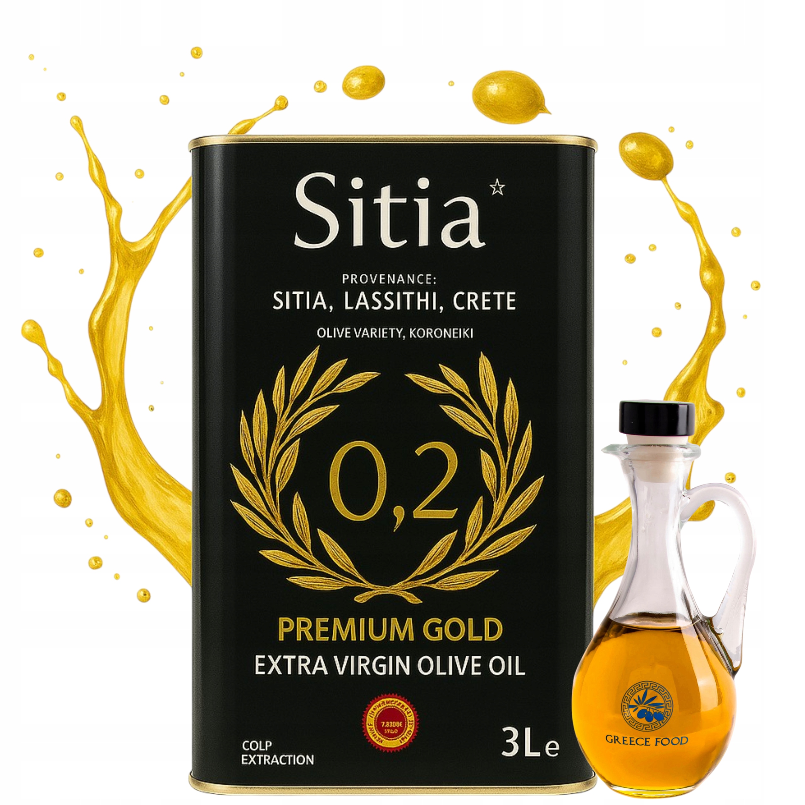 Oliwa Z Oliwek Extra Virgin Grecka Sitia Premium 3L Butelka Szklana 250ML