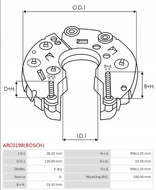Mostek diodowy alternatora ARC0198(BOSCH) Producent części AS-PL