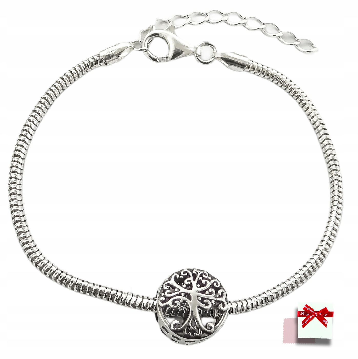 Bransoletka srebrna modułowa 925 regulowana 17-21 charms drzewko szczęścia