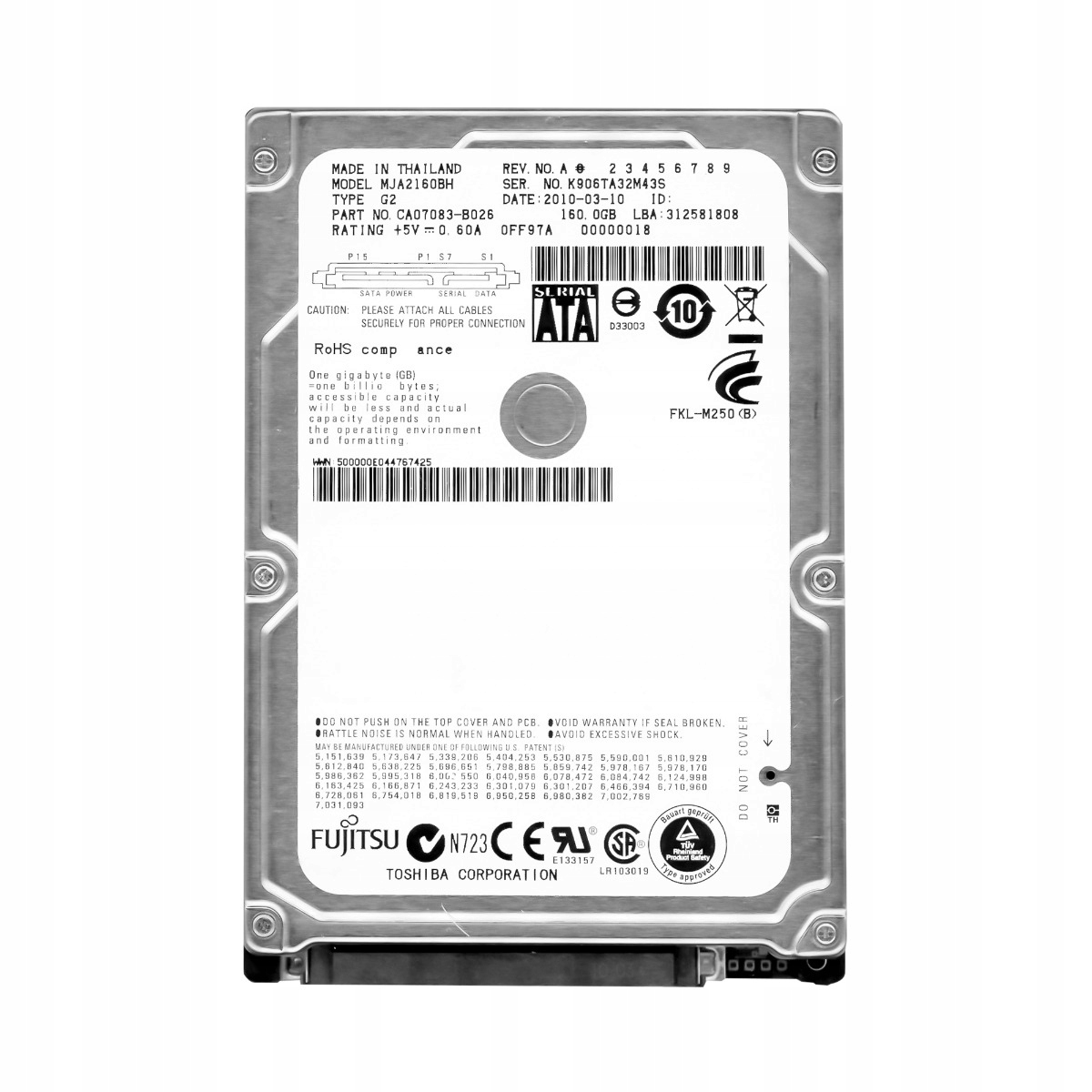 

Fujitsu MJA2160BH 160GB Sata II 5.4k 2.5''