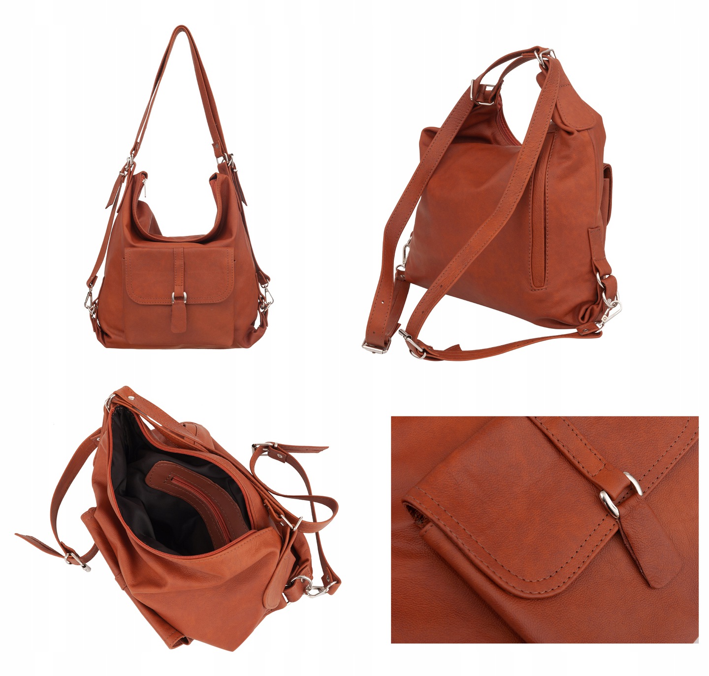 DAMSKA TOREBKA SKÓRZANA PLECAK 2w1 SKÓRA A4 torba WOREK SHOPPER Wzór dominujący bez wzoru