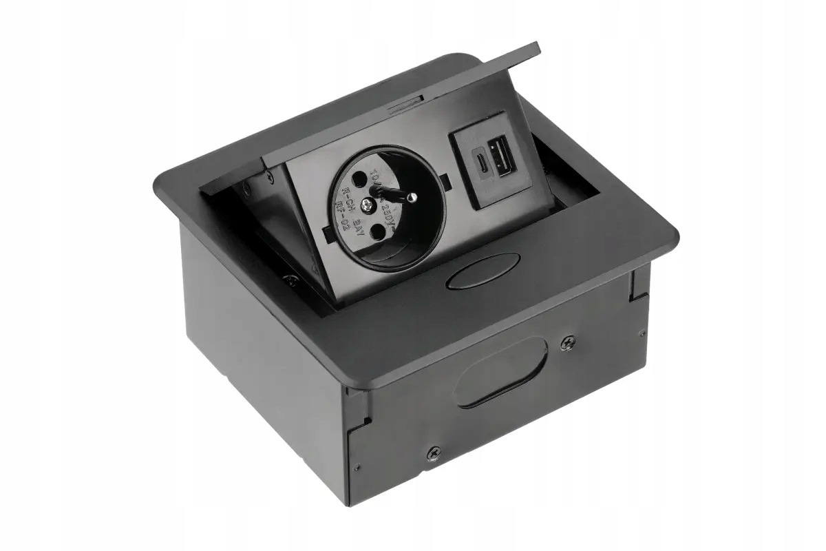 Zapuštěný Nábytkový Prodlužovací Kabel Gtv Avaro 1X Zásuvka 1xUSB-A 1xUSB-C Černý