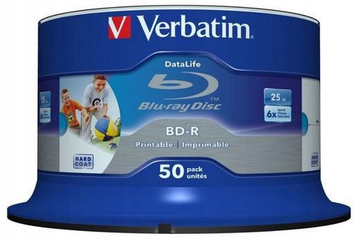 Blu-Ray disky Verbatim Bd-r Sl Printable 25GB Cake (50 Ks)
