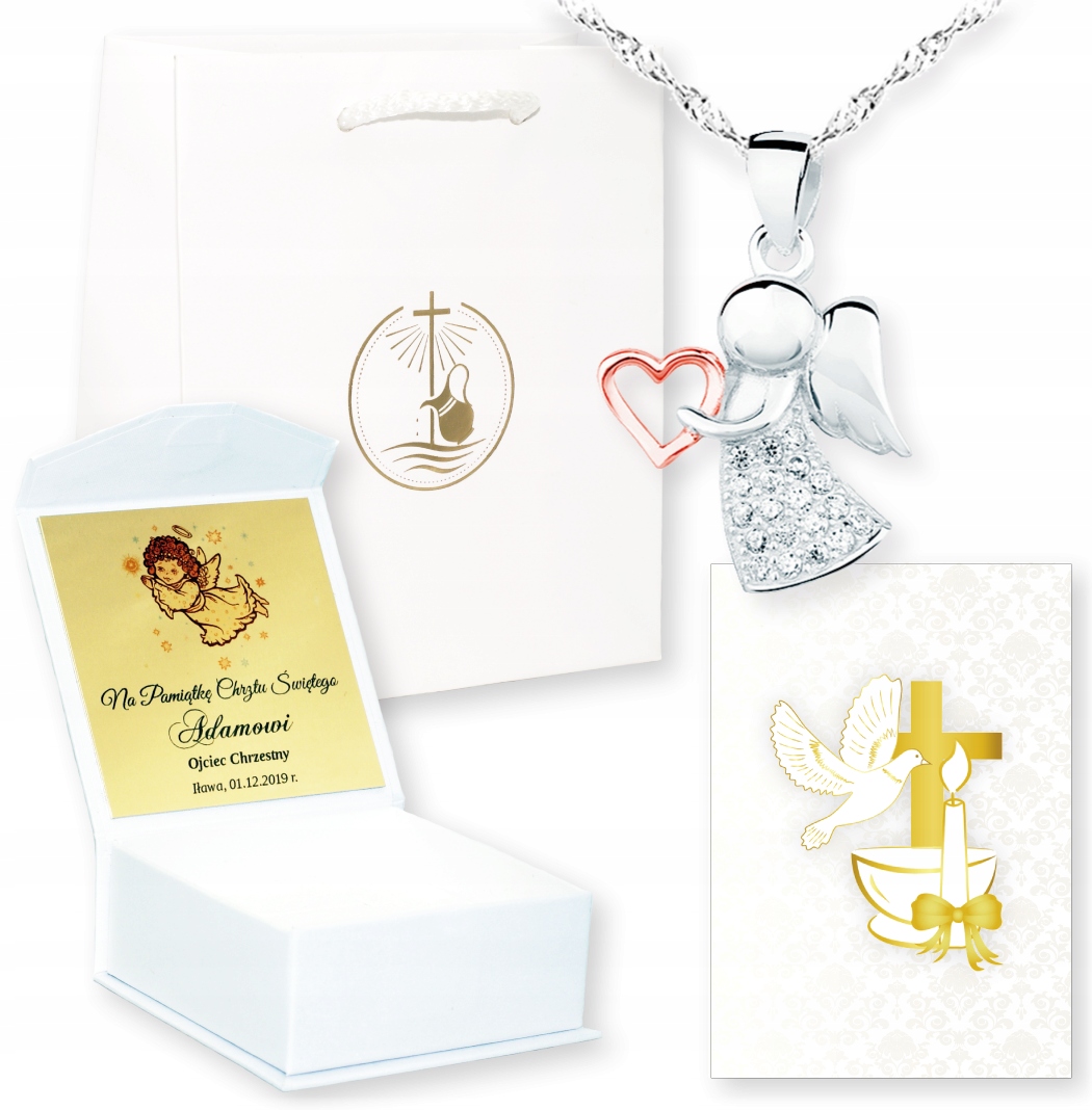 PREZENT CHRZEST ŚWIĘTY CHRZTU ŚW ŁAŃCUSZEK ANIOŁEK Długość całkowita 45 cm