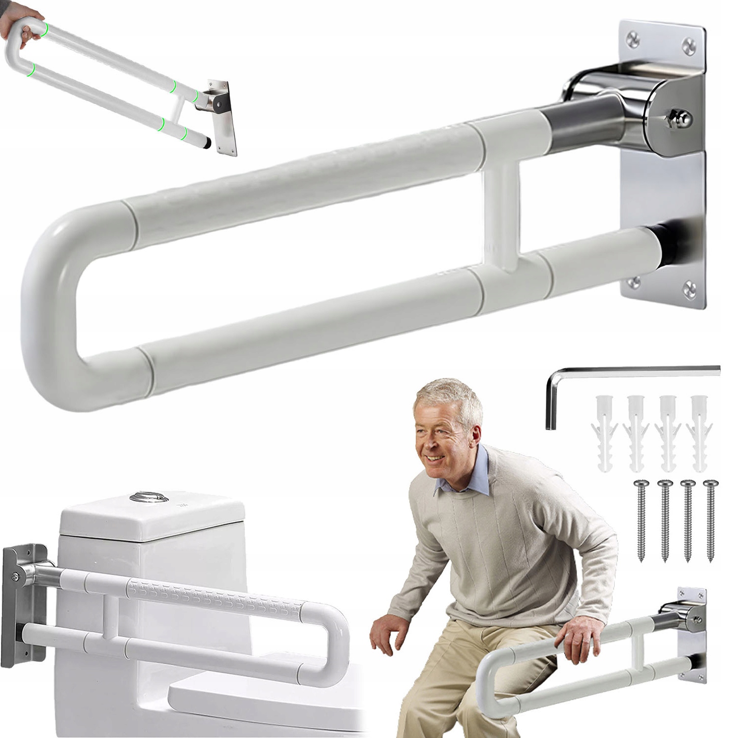 Uchwyt Składany Łazienkowy Dla Osób Starszych Stal Nierdzewna Biały 60CM