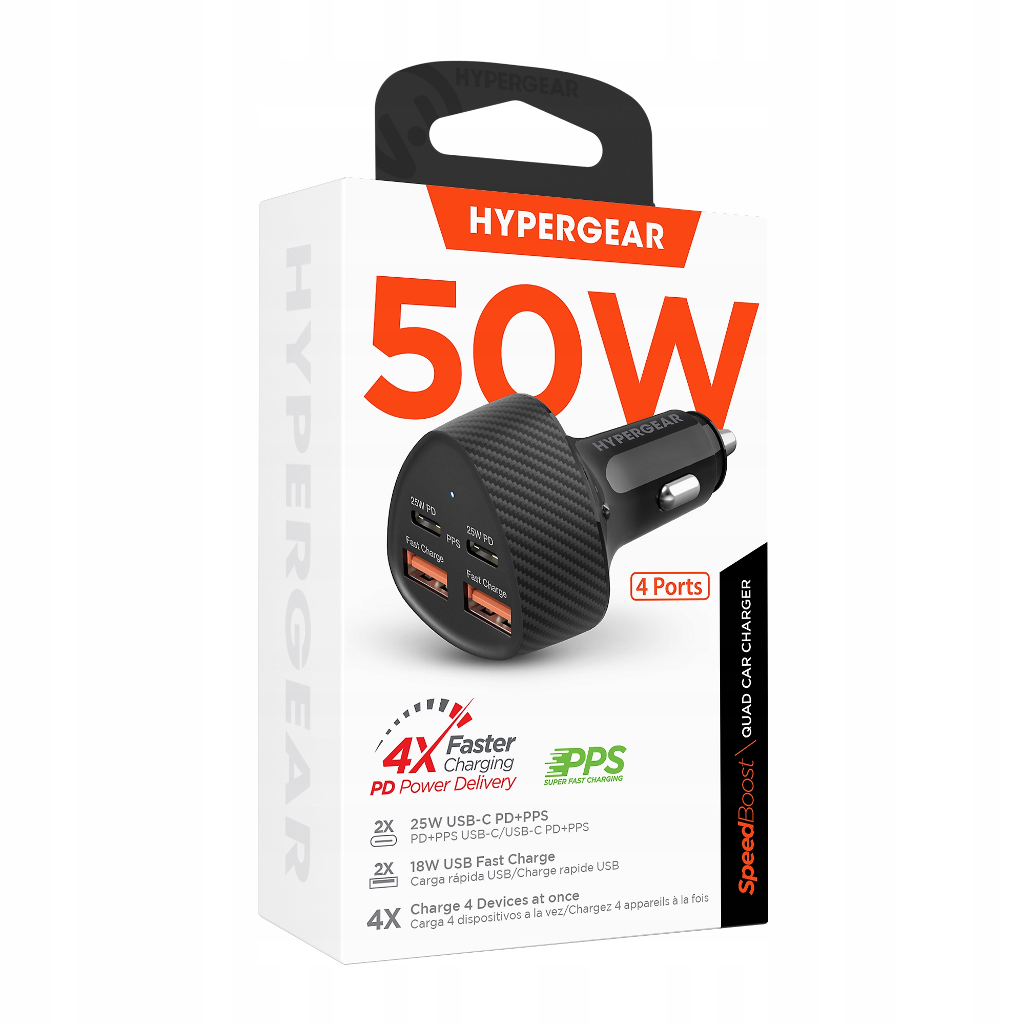 HyperGear szybka ładowarka samochodowa Quad 2xUSB-C Pd 2xUSB 7A 50W
