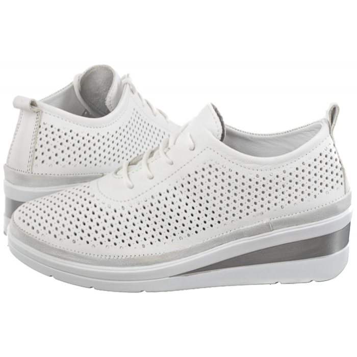 Boty Tenisky Polobotky Kožené na klínku Dámské Helios Bílé 1304
