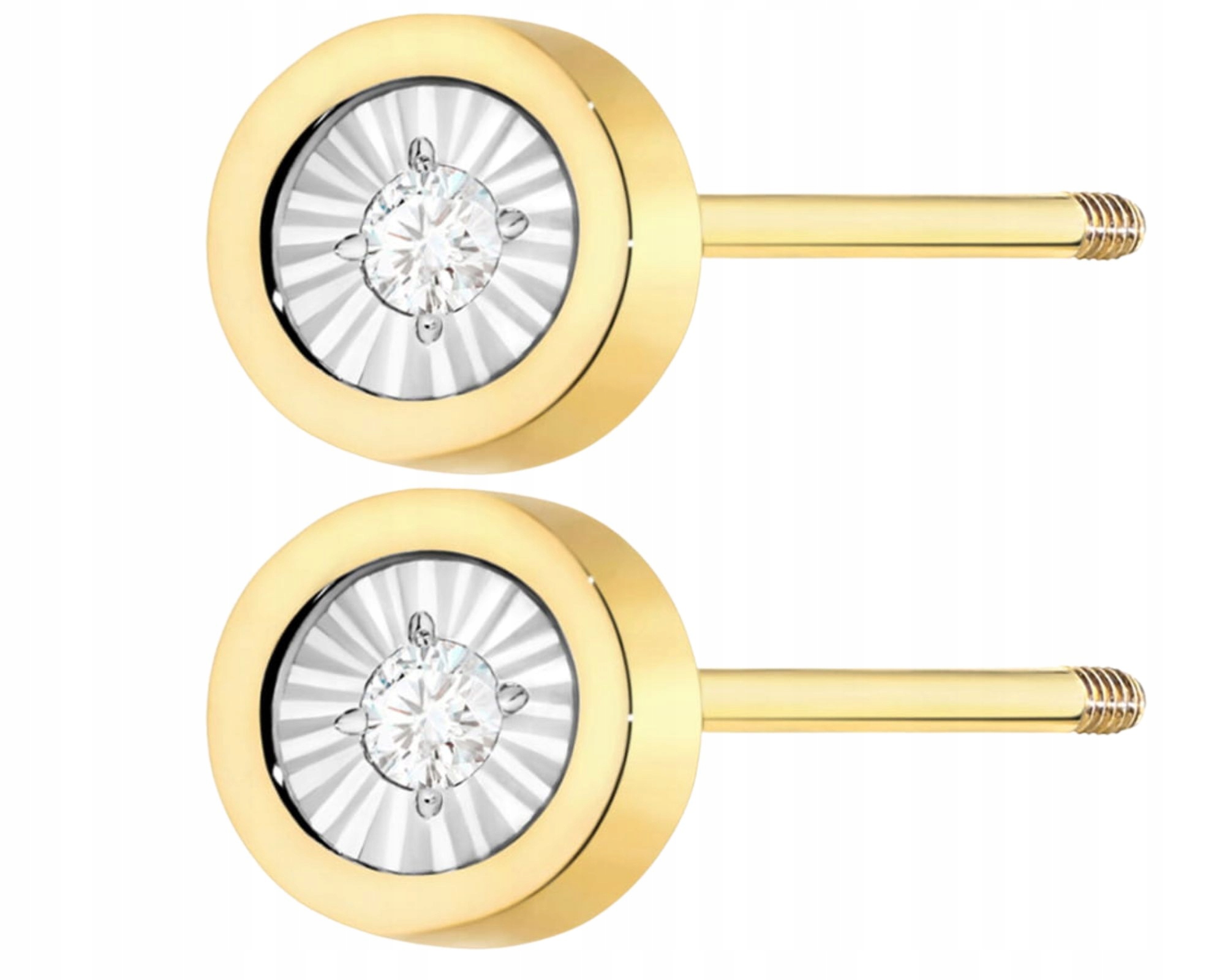 Zlaté Náušnice S Diamantem, Šroubovací Tyčinka, Klasické Kulaté Gravírování
