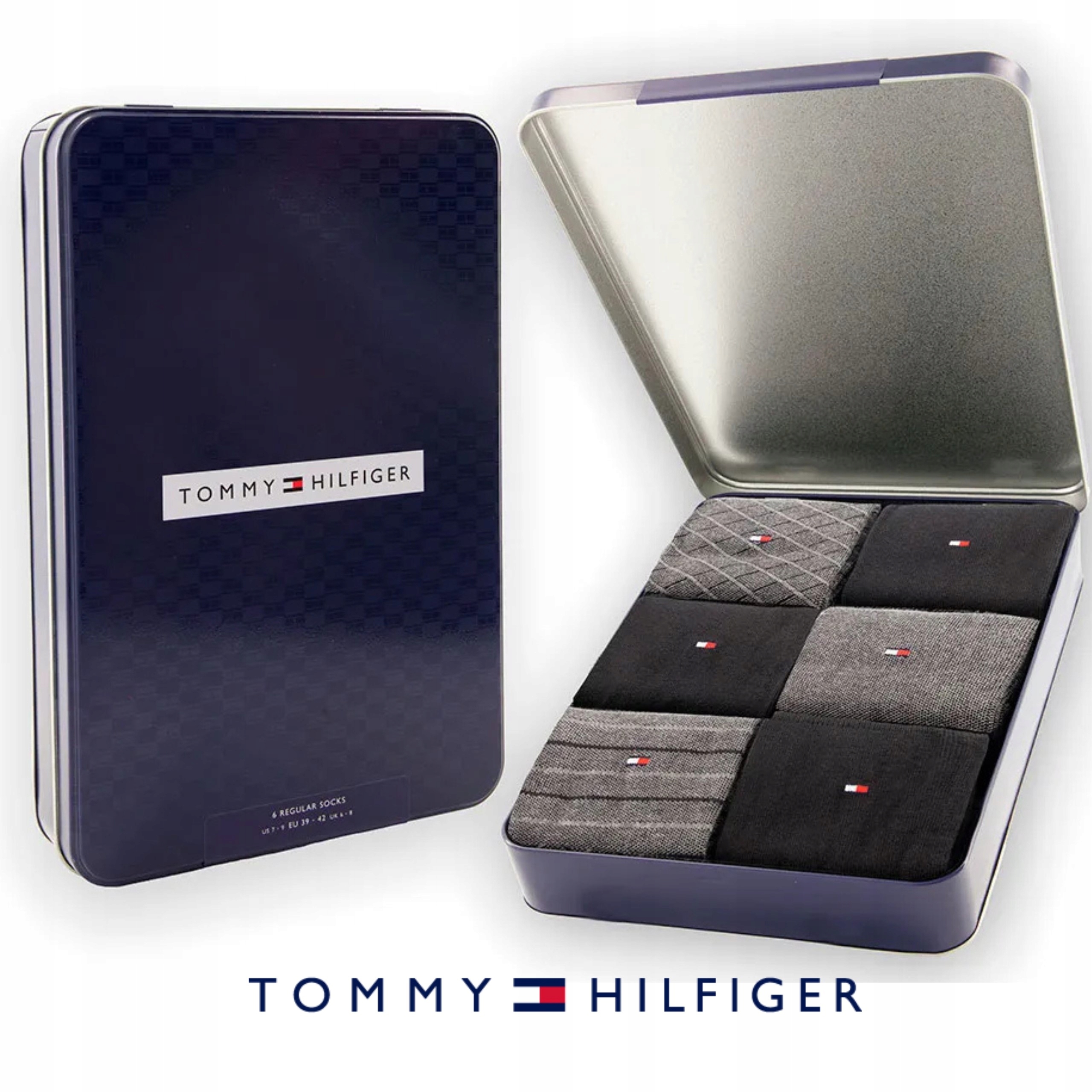 Pánské Ponožky Tommy Hilfiger 6 Párů Dárek krabička, 6 kusů, vel. 39-42, šedé