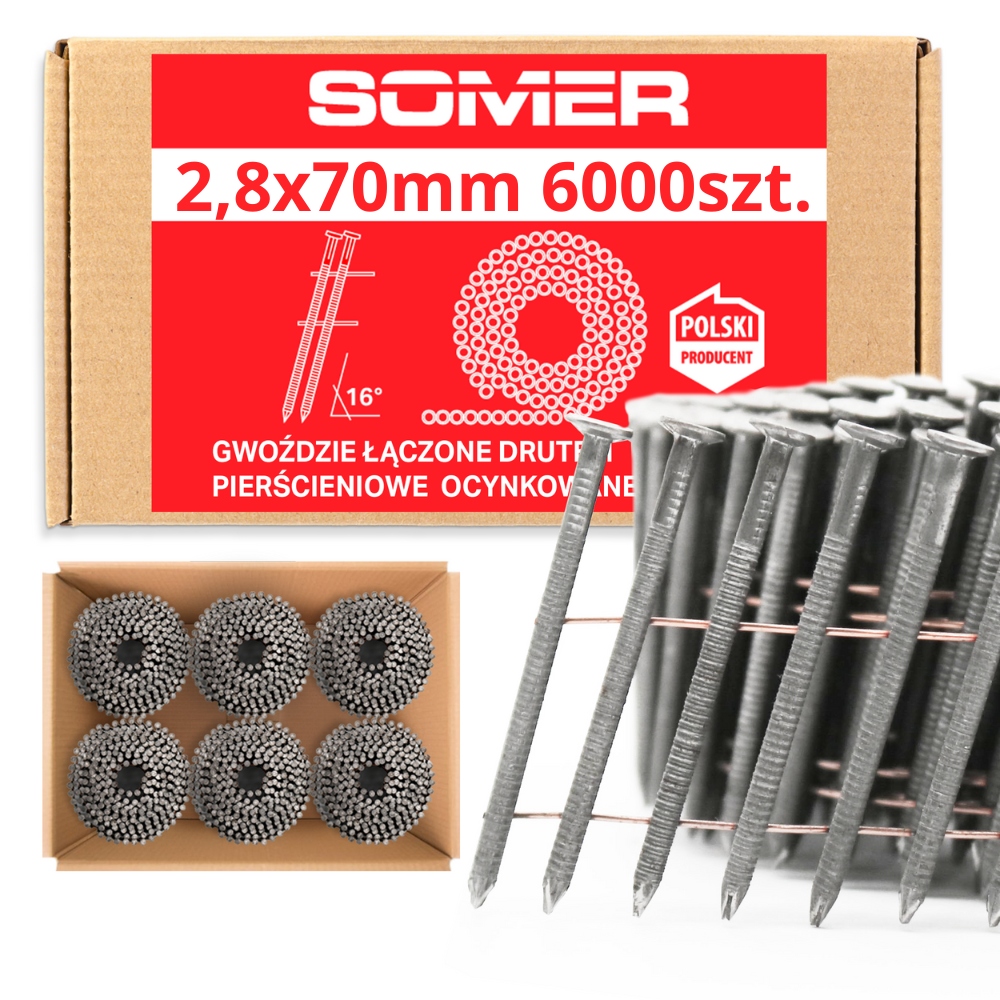 Hřebíky do hřebíkovačky spojené drátem 2,8/70 Pozinkované 6000ks bubnové
