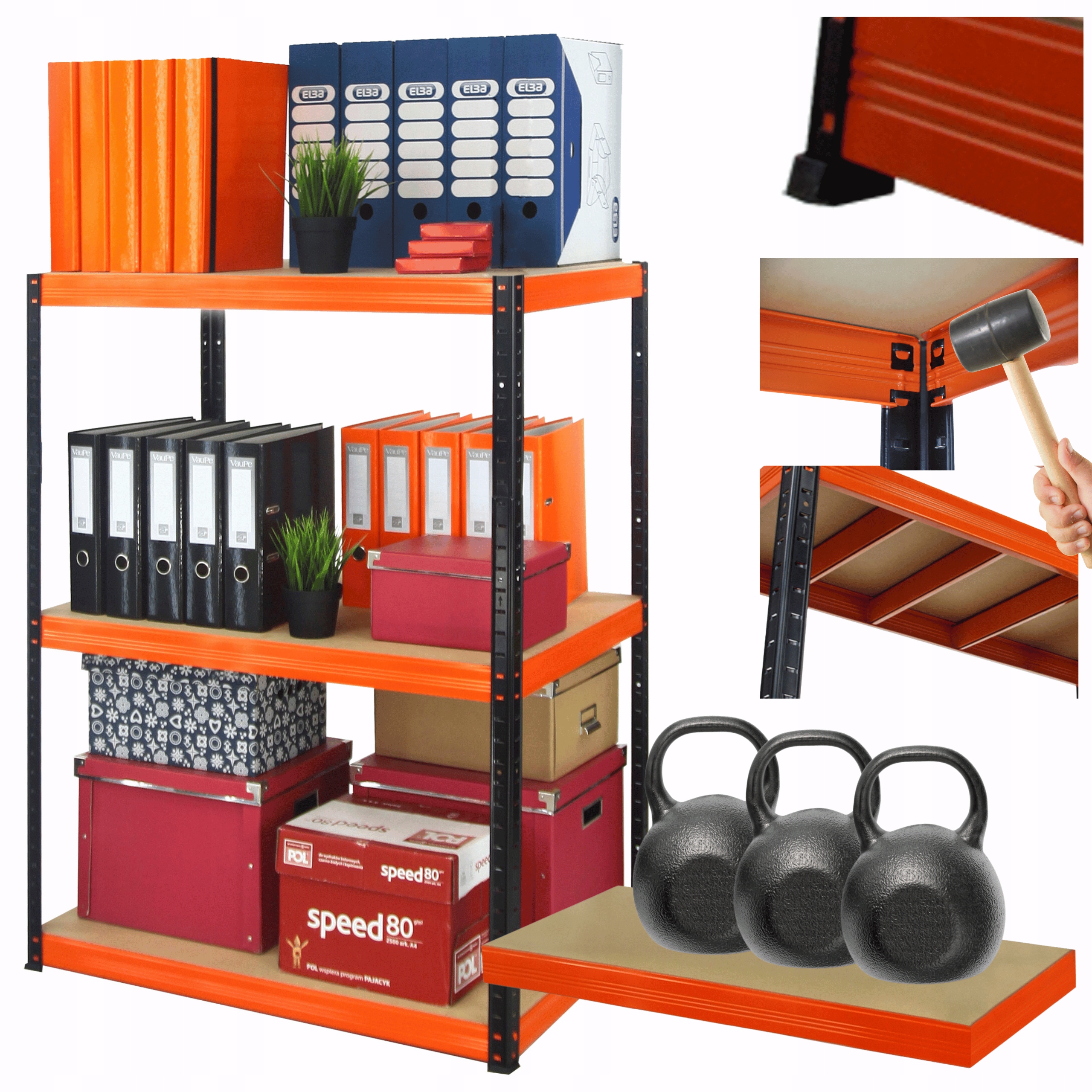 Skladovací regál garážový kovový stojan Helios 106x90x30 cm 3Px350 kg Pl