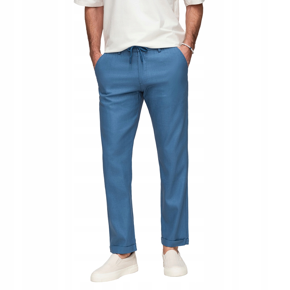 Pánské rolovací chino kalhoty s přídavkem lnu – modrý denim P1522 M
