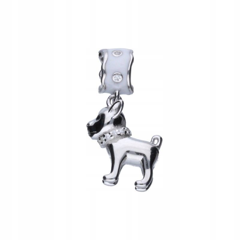 Přívěsek Bead z rhodiovaného stříbra 925, roztomilý pejsek se zirkony dárek