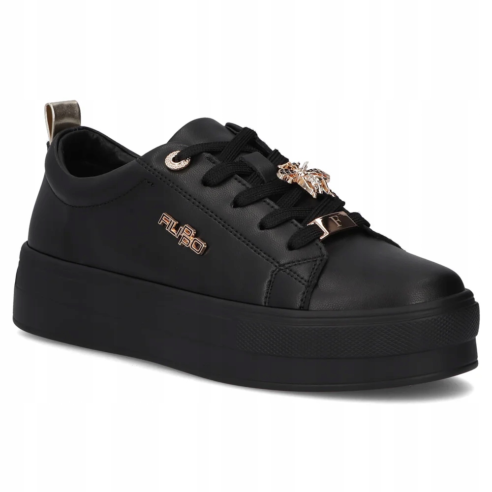 Dámské kožené polobotky na platformě Filippo, pohodlné, černé, s ozdobou, velikost 37