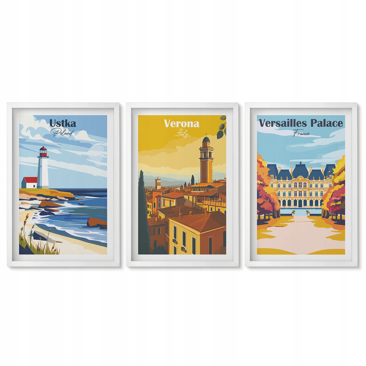 Krásný triptych fotoobrazů v sadě Pohledy na místa u moře