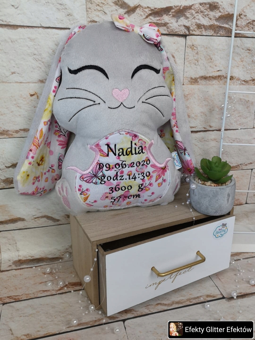 Króliczek z personalizacją, chrzest, urodziny, mas