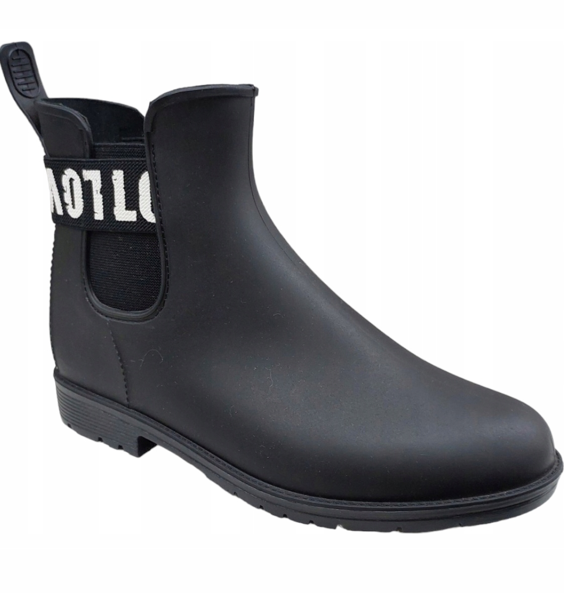 KALOSZE DAMSKIE BOTKI SZTYBLETY NAPIS CZARNE r 37