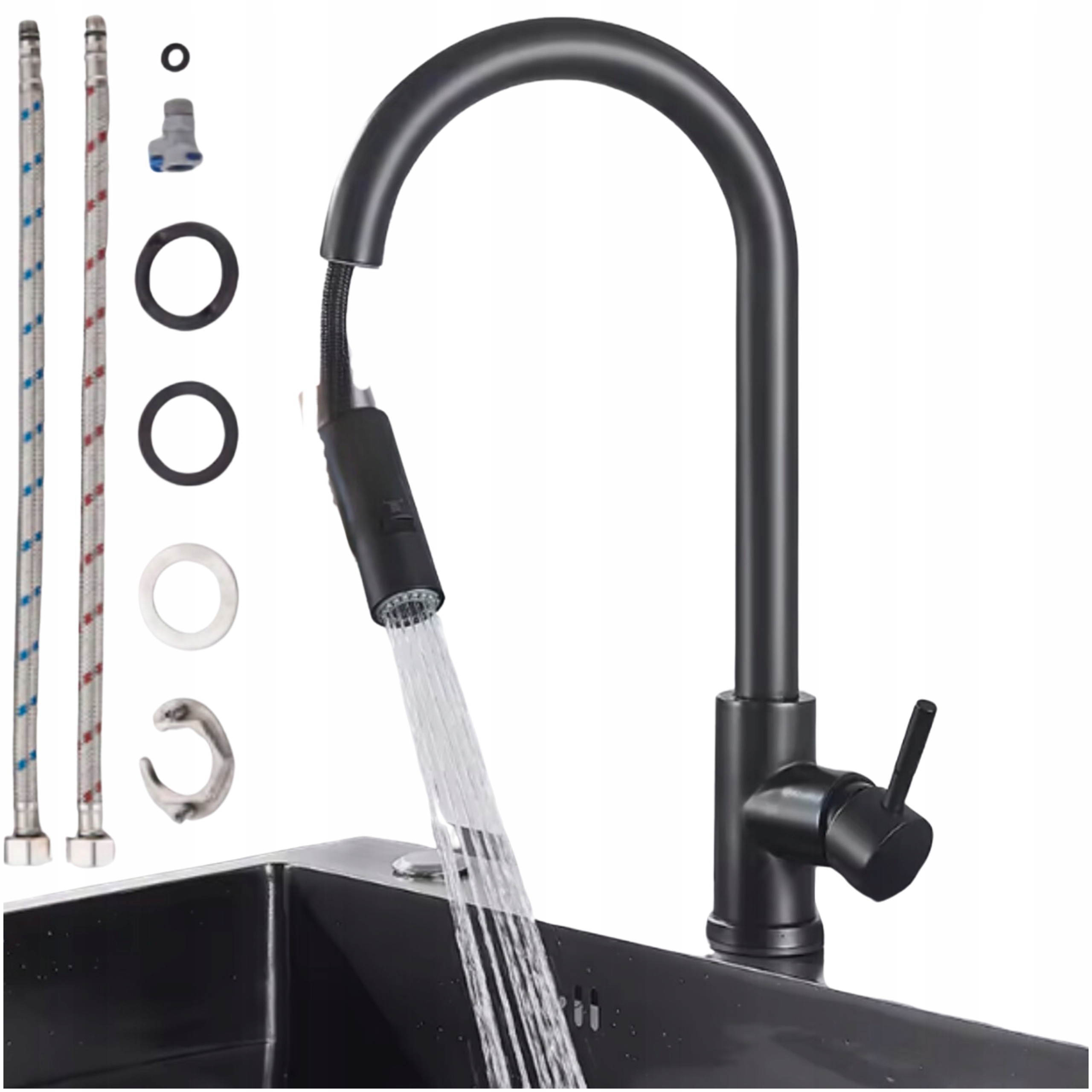 Kuchyňská stojánková baterie s výsuvným výtokem Černý kohout 360 do dřezu