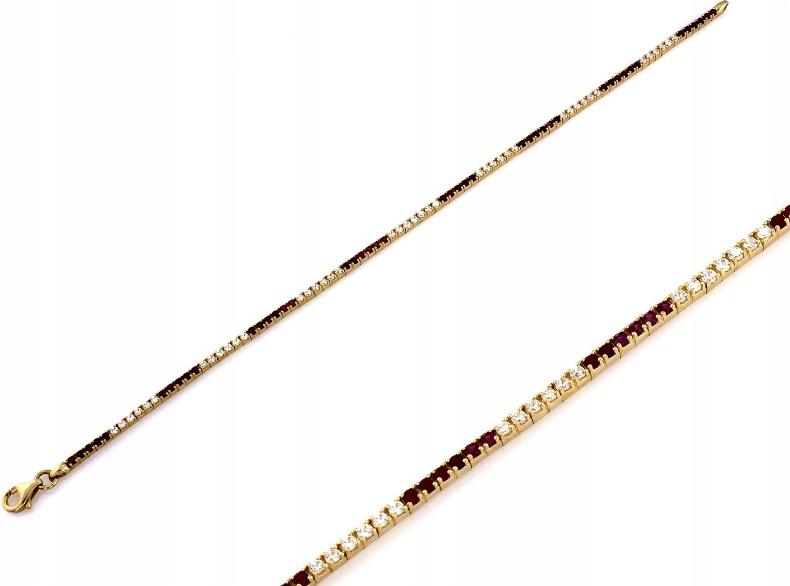 Zlatý náramek 585 dílků s bílými a červenými zirkony r18 14k
