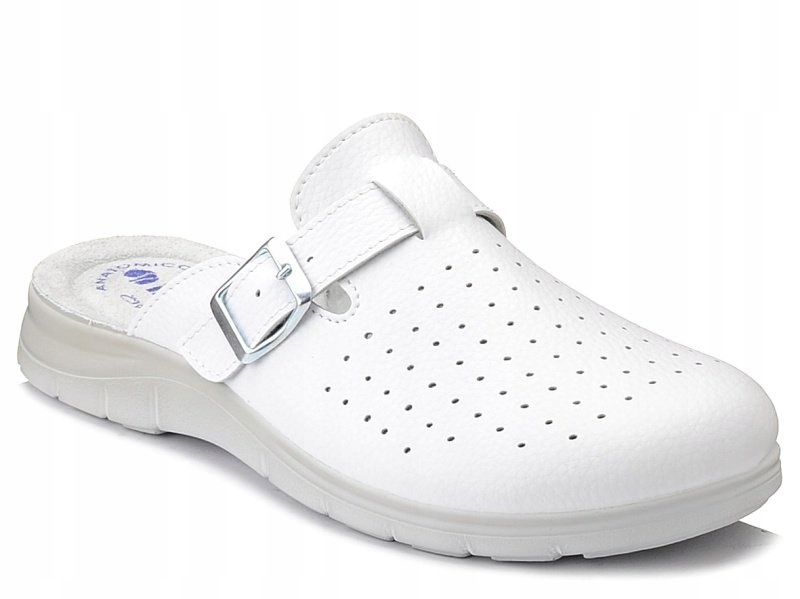 Klapki męskie medyczne białe wkładka skórzana zakryte palce Inblu BG-31 46