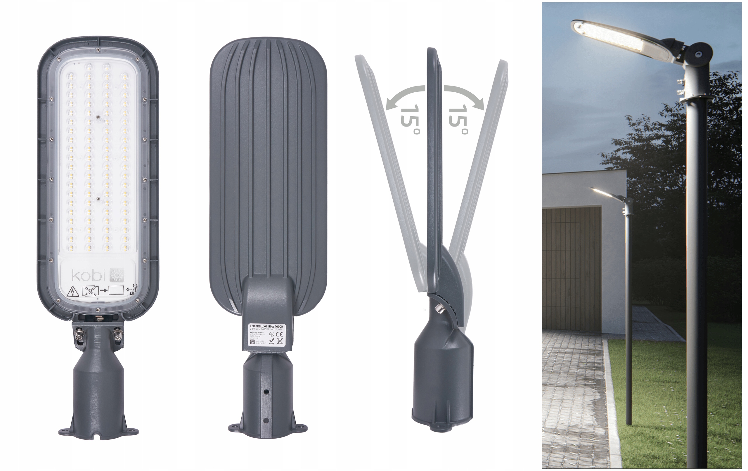 Led pouliční lampa Premium 150W 15000lm IP65 4000K silniční nastavitelná 3L Gw