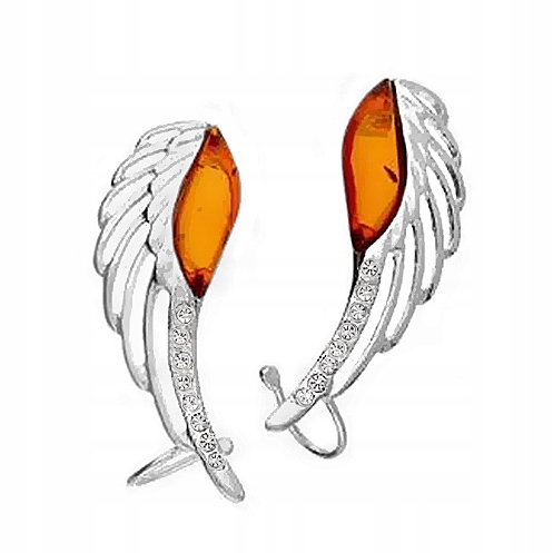 Stříbrné Náušnice křídla s baltským Jantarem a zirkony Stříbro 925