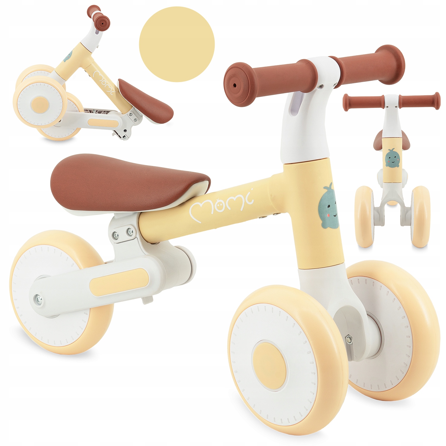 Rowerek biegowy MoMi Dex żółty od 1 roku lekki składany trójkołowy