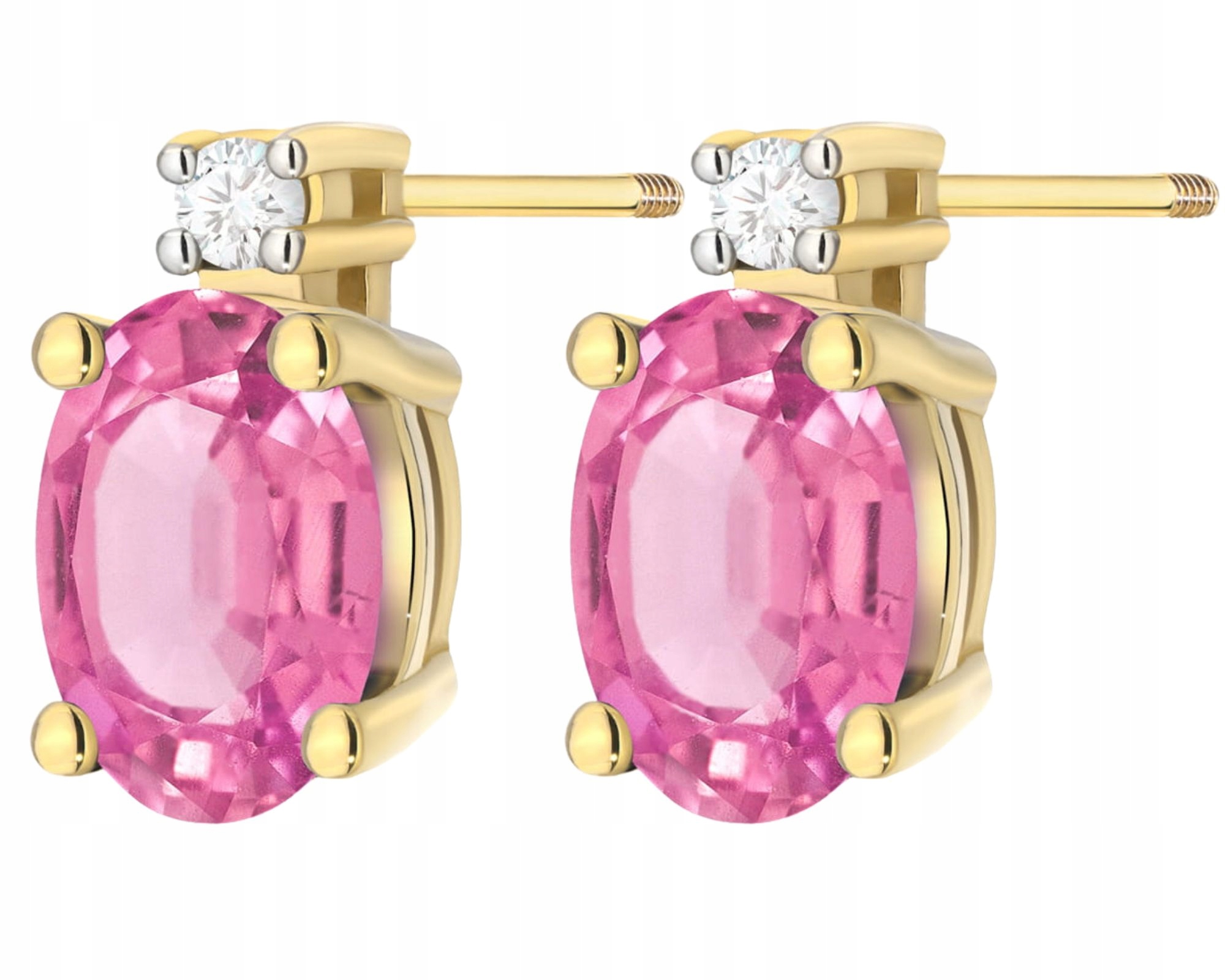Zlaté Náušnice Růžový Topaz Brilianty Zlato 585 Šroubovací Tyčinka Na Dárek