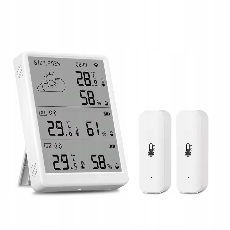WiFi meteostanice Tuya bezdrátový teploměr 2 venkovní senzory LCD