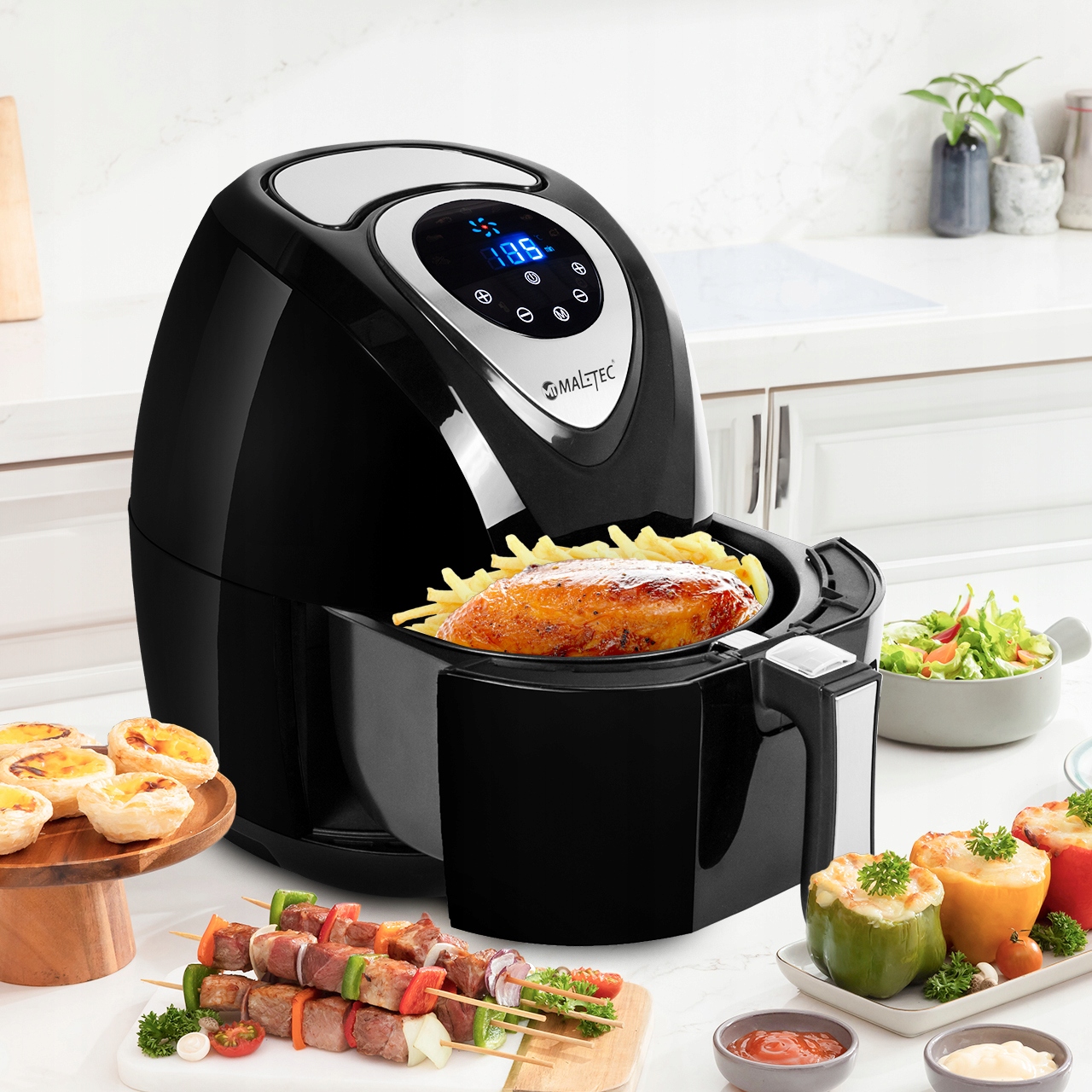 FRYTKOWNICA BEZTŁUSZCZOWA AIR FRYER DUŻA FRYTOWNICA 7 PROGRAMÓW 4,3L 1400W Głębokość produktu 33 cm