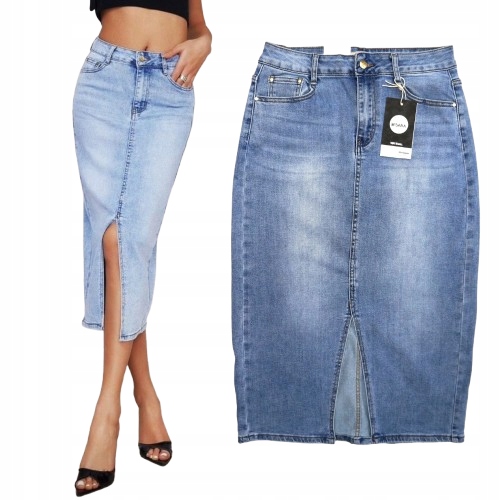 Džínová midi Sukně M.sara Denim, zeštíhlující, prémiová, velká, 40/L