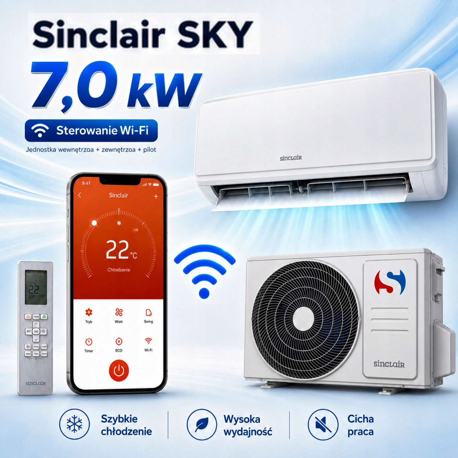 Klimatizace Sinclair Sky 7,0 kW WiFi A++ Chlazení Topení SIM+SOM-24BS3