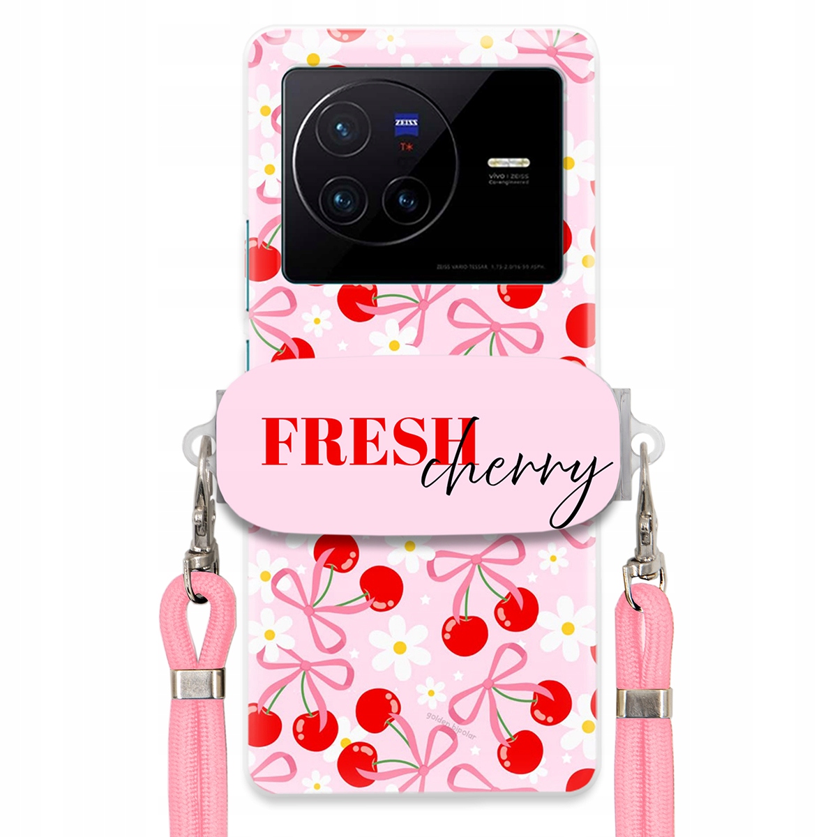 Puzdro pre Vivo X80 Case držiak šnúrok Ružový Fresh Cherry Kokardy Pink