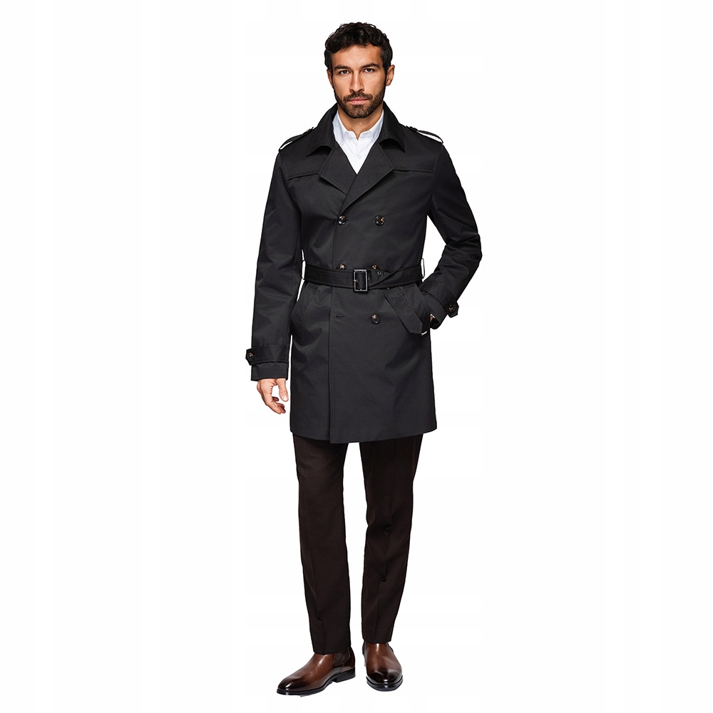 Černý pánský dvouřadý elegantní klasický kabát V2 OM-COLC-0146 vel. L