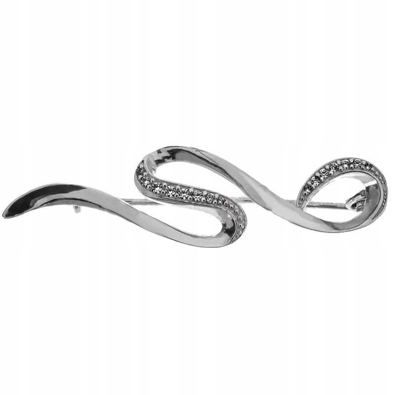 Elegantní Brož Vlna Se Zirkony Stříbro 925