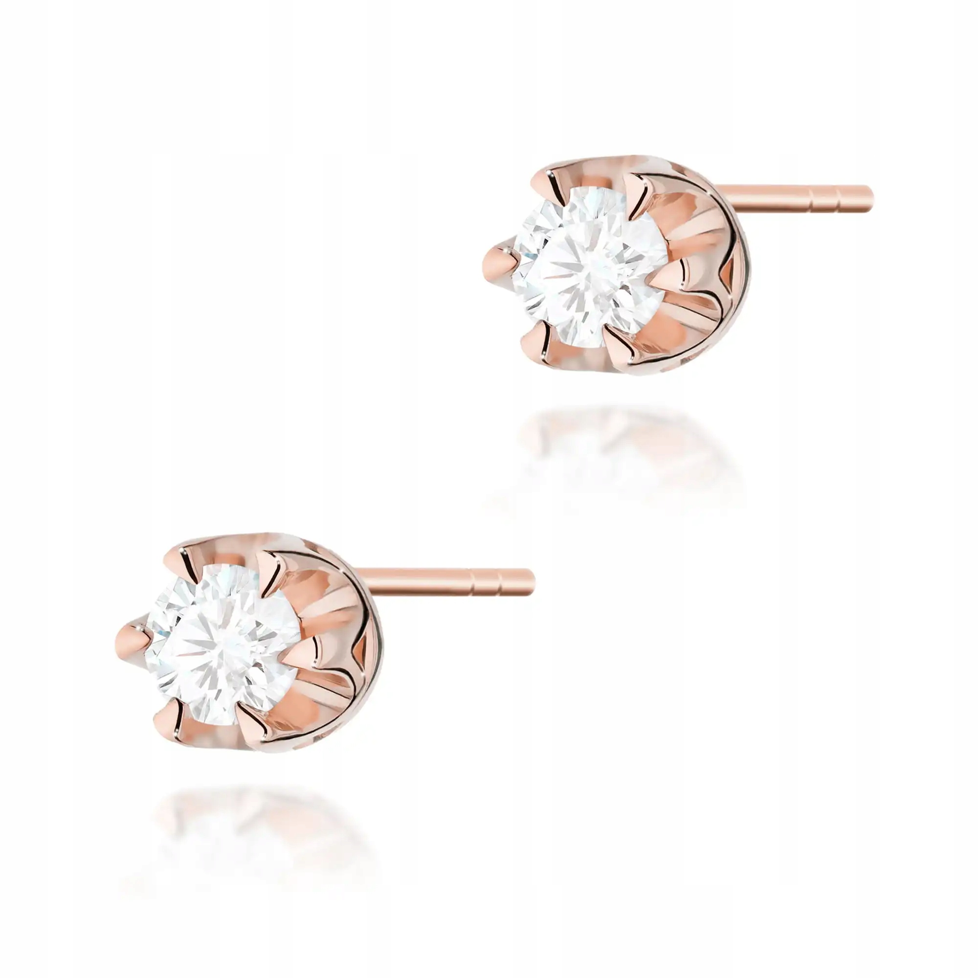 Zlaté náušnice 585 z růžového zlata, laboratorní diamant, módní, velikost 14k