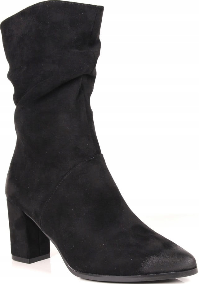 Černé Semišové Kozačky Kotníkové Boty Na Podpatku