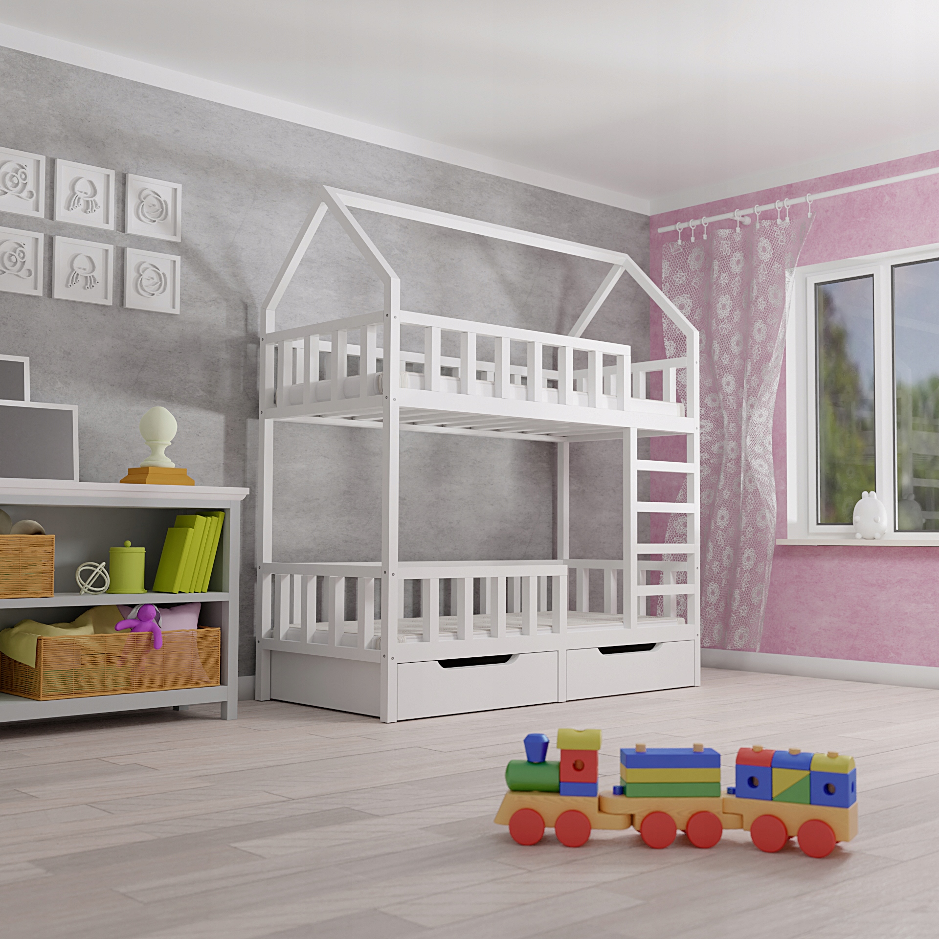 

Łóżko domek piętrowe dla dzieci 180x80 Białe 24h
