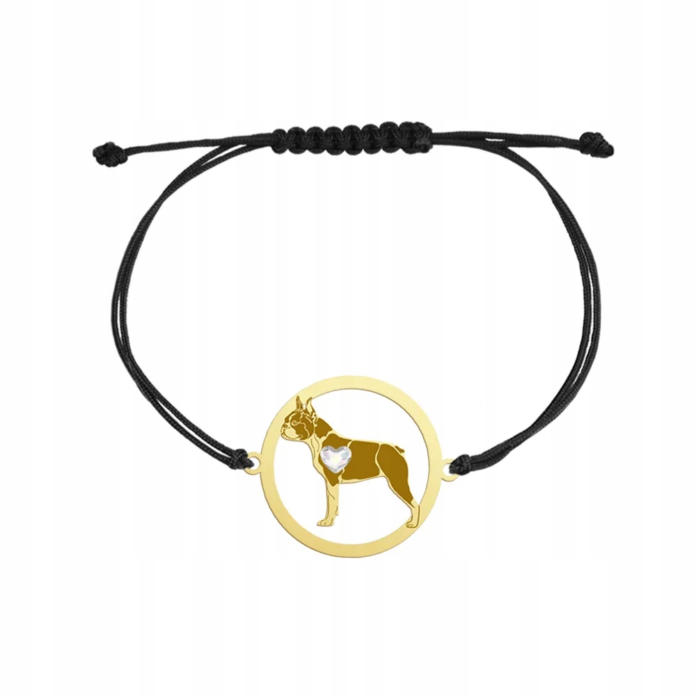 Zlatý náramek Boston Terrier 925 provázek Dárek Žena Dárek Gravírování