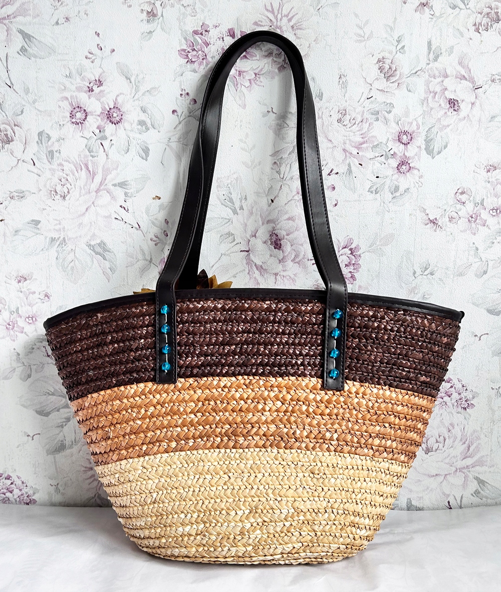 TOREBKA SŁOMKOWA KOSZYK PLAŻOWY SASZETKA BRĄZOWY HANDMADE A4 Materiał dominujący słoma