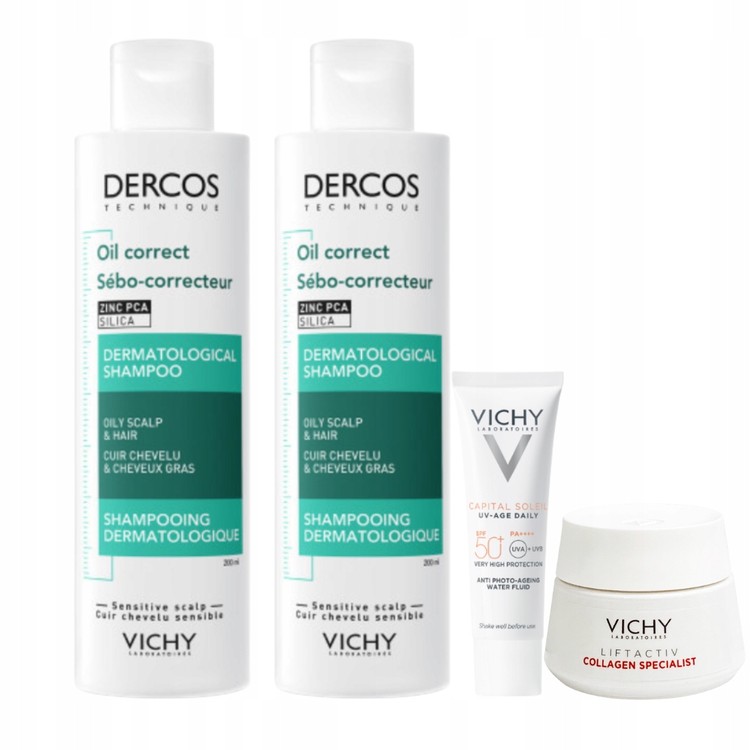 Vichy Dercos Szampon Oil Correct do włosów przetłuszczających 200ml 2pak